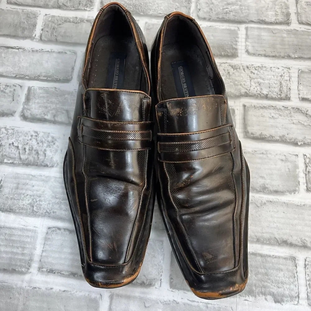 Giorgio Brutini Men’s 10.5 Brown Copper Leather Square Toe Loafer Dress Shoes